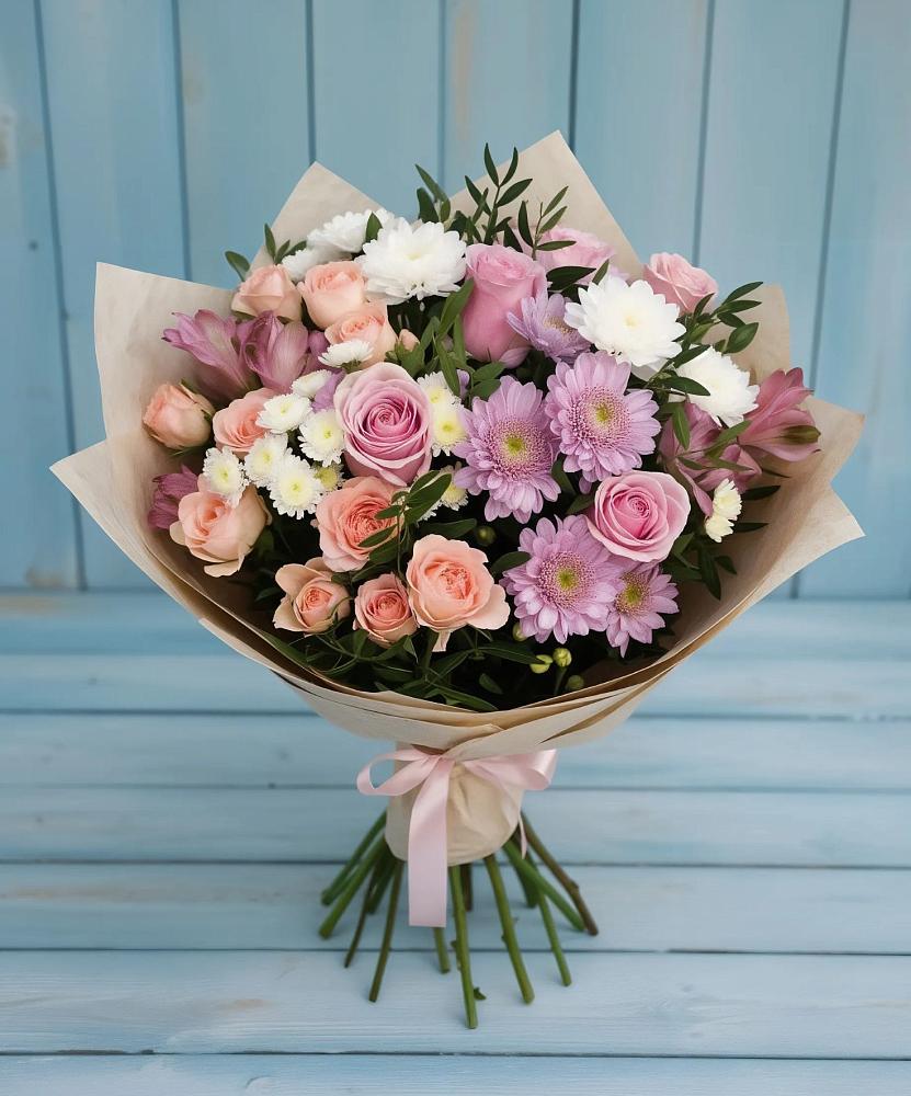Букет цветов из: Хризантемы, Розы и Альстромерии в Аниве