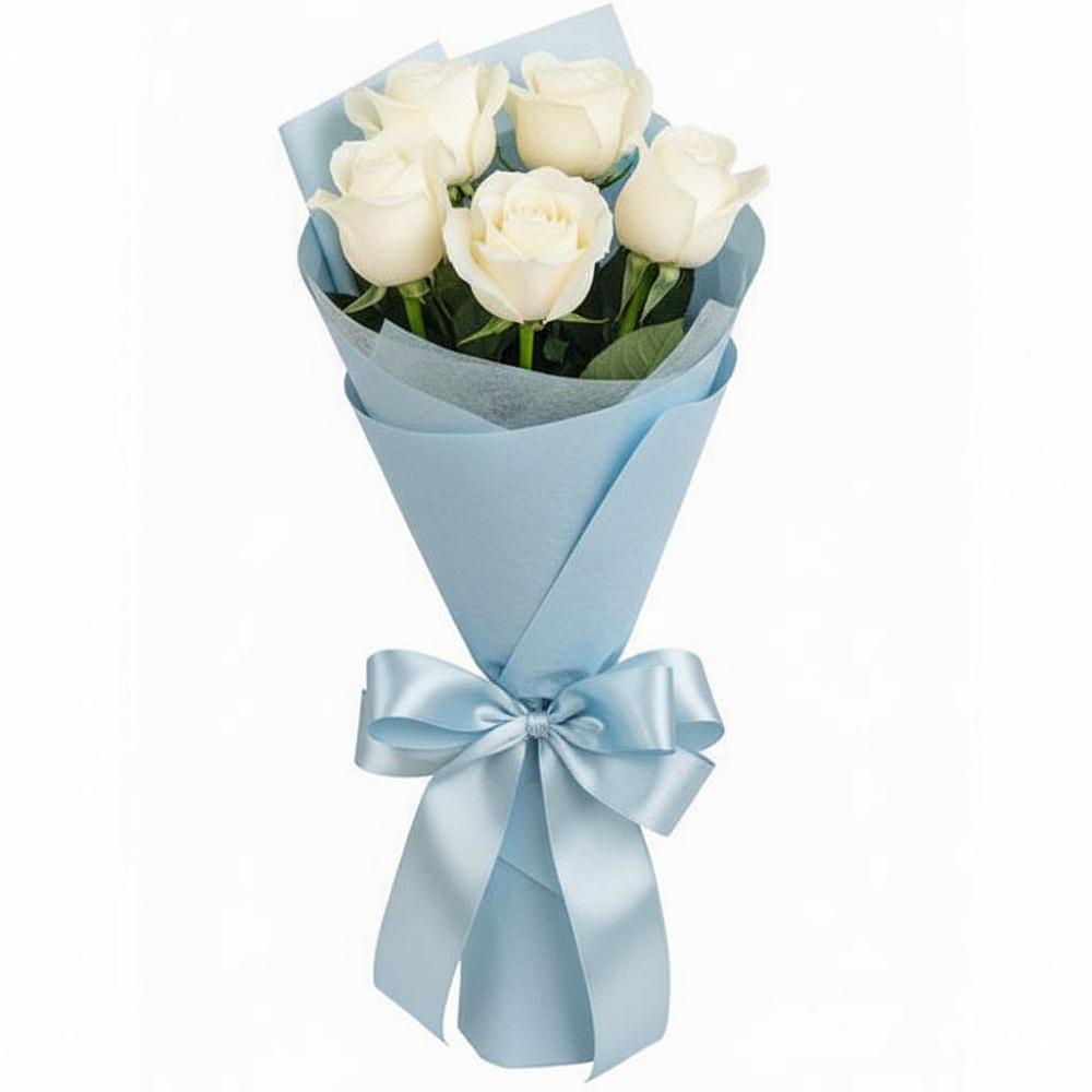 Букет 5 Белых роз Проуд в Аниве