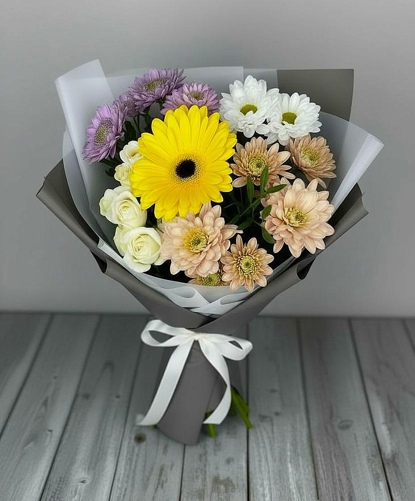 Букет цветов из: Розы, Герберы и Хризантемы в Аниве