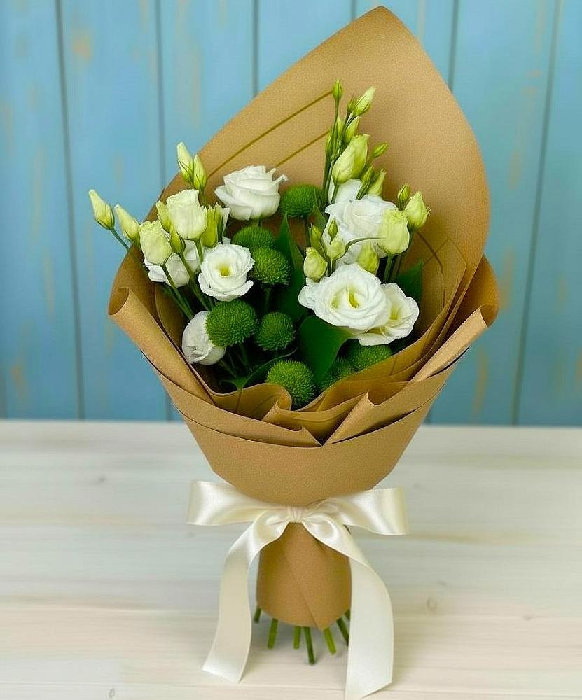 Букет цветов из: Хризантемы и Лизиантусы в Аниве