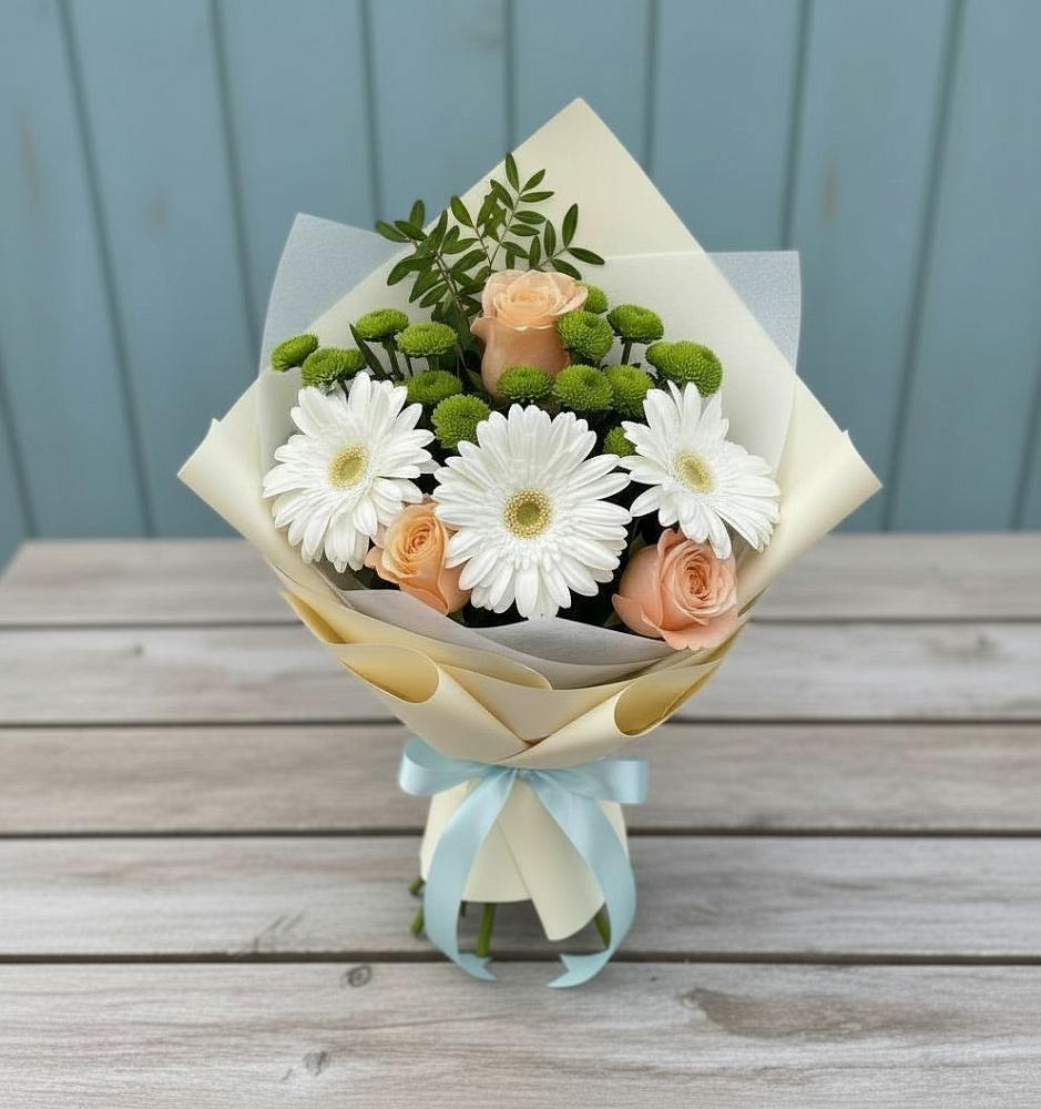 Букет цветов из: Герберы, Розы и Хризантемы в Аниве