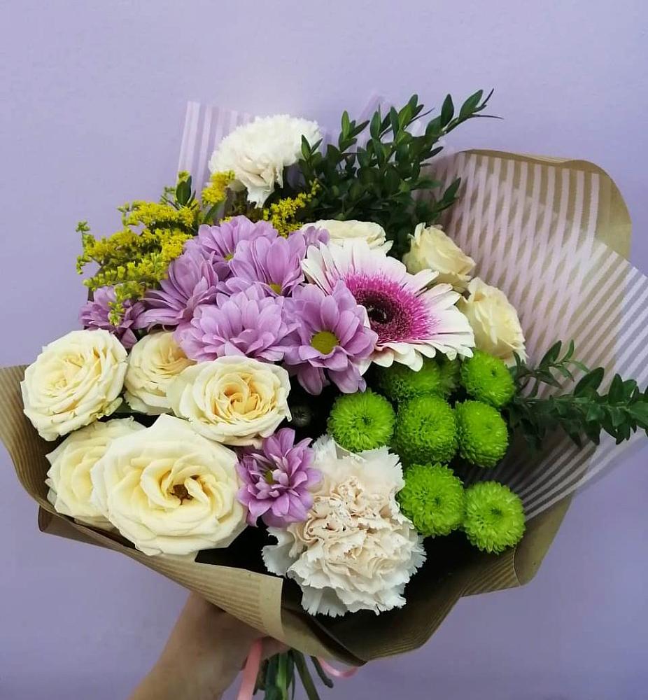 Букет цветов из: Хризантемы, Розы, Гвоздики и Герберы в Аниве